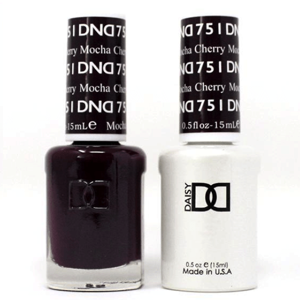 DND Daisy Gel Duo featuring Cherry Mocha gel nail polish and lacquer, showcasing the vibrant, glossy nail colors.