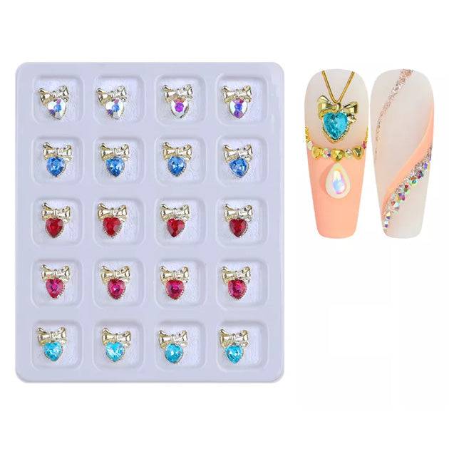 Nail Art Shiny Crystal Diamonds – Heart with Bow (20-pc box) - Universal Nail Supplies