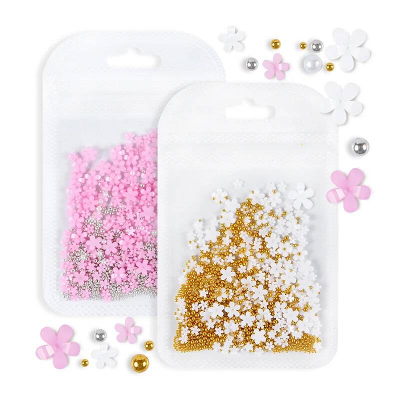 Pink Acrylic Flower Nail Art Charm Decoration Steel Ball For Manicure Design - Universal Nail Supplies