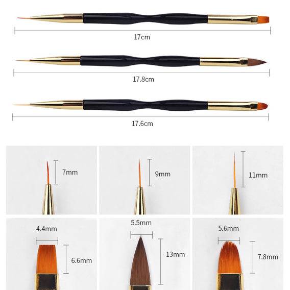 Double Head UV Gel Nail Brush Drawing Pen Painting Tools 3Pcs/Set - Universal Nail Supplies