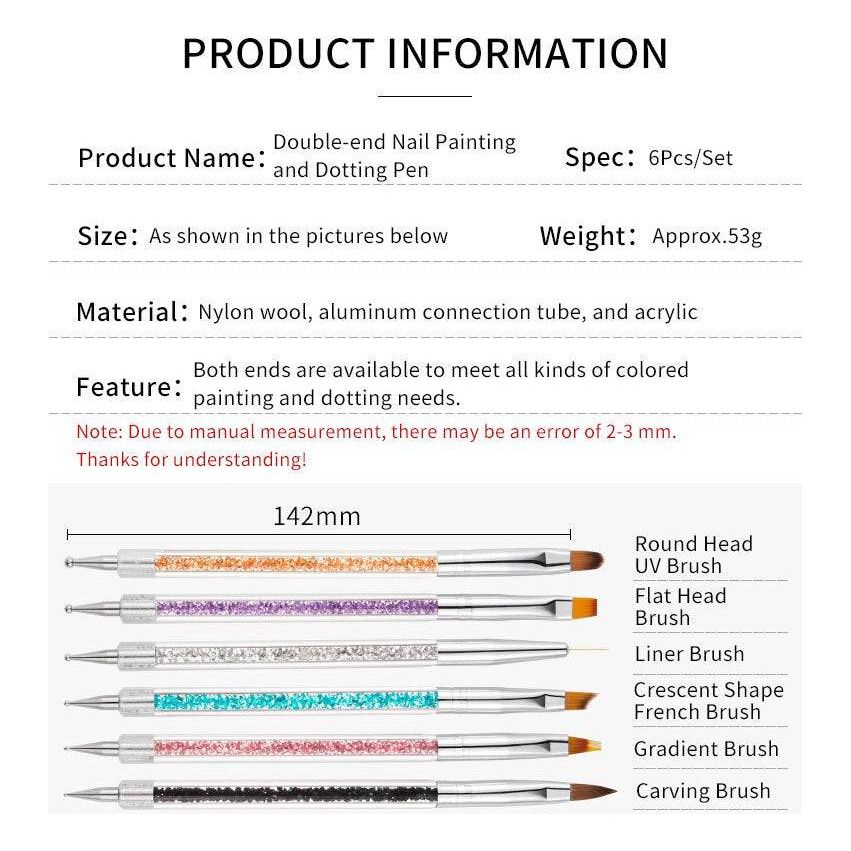 6Pcs Dual End Nail Art Dotting Pen Painting Liner Brush - Universal Nail Supplies