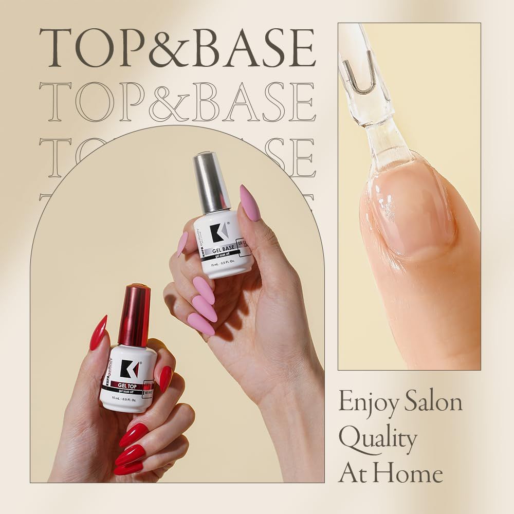 KUPA GelFinity Soak Off Gel Base & Top Coat Glossy Finish (No-Wipe) 0.5 Fl Oz - Universal Nail Supplies