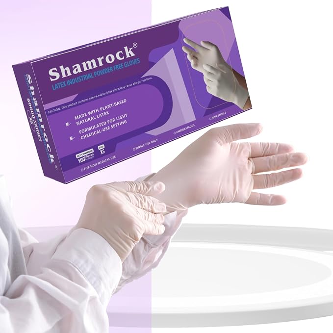 Shamrock Latex Industrial Gloves, Powder-Free, Multi-Purpose Use - Box