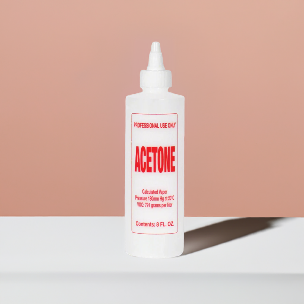 UNS acetone nail polish remover in an 8oz bottle with a twist cap, designed for effective nail polish removal.