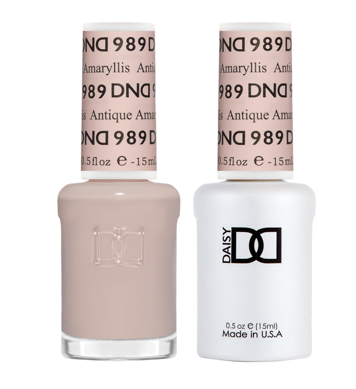 DND Daisy Gel Duo Antique Amaryllis #989 featuring gel nail polish and lacquer in a vibrant floral shade.