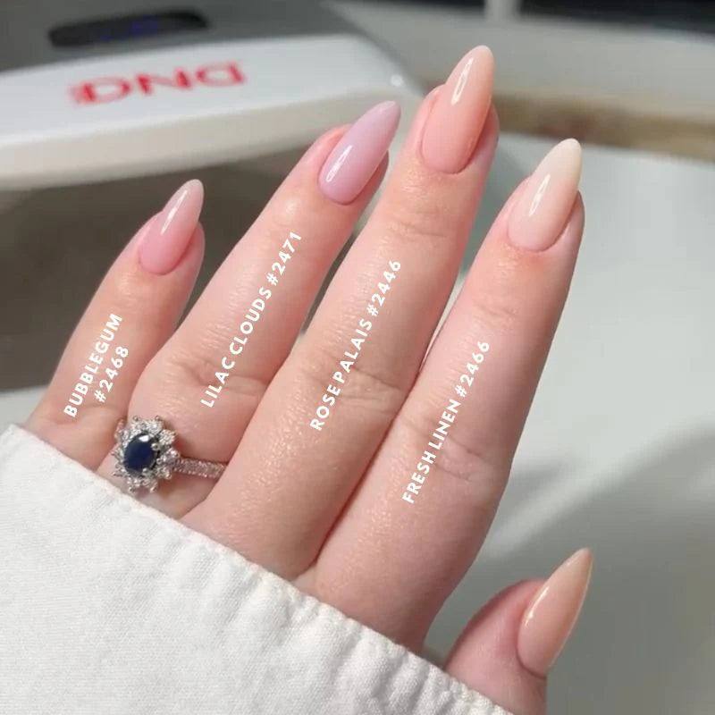 DND DC Gel Duo in Rose Palais, featuring gel nail polish and lacquer with a soft pink rose hue and glossy finish.