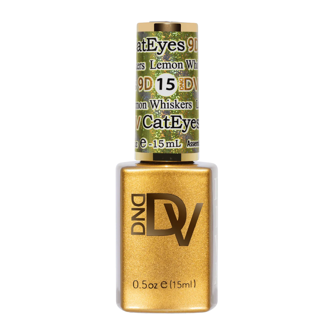 DND Diva 9D Cat Eye Gel Polish in Lemon Whiskers, featuring a glassball finish and vibrant yellow color for nail art.