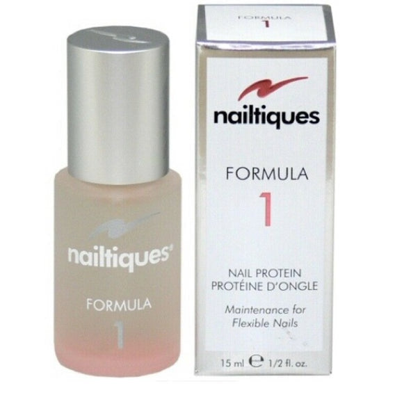 Nailtiques Formula 1 Nail Protein 0.5 oz bottle, clear nail treatment for strengthening and repairing nails.