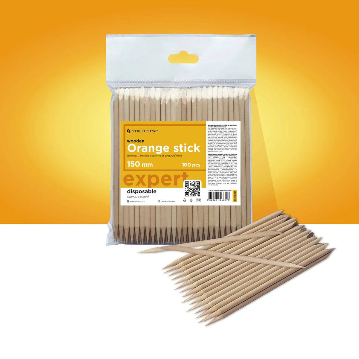 Sirooni Staleks Orange stick for manicure, wooden 150mm 100pcs - Universal Nail Supplies