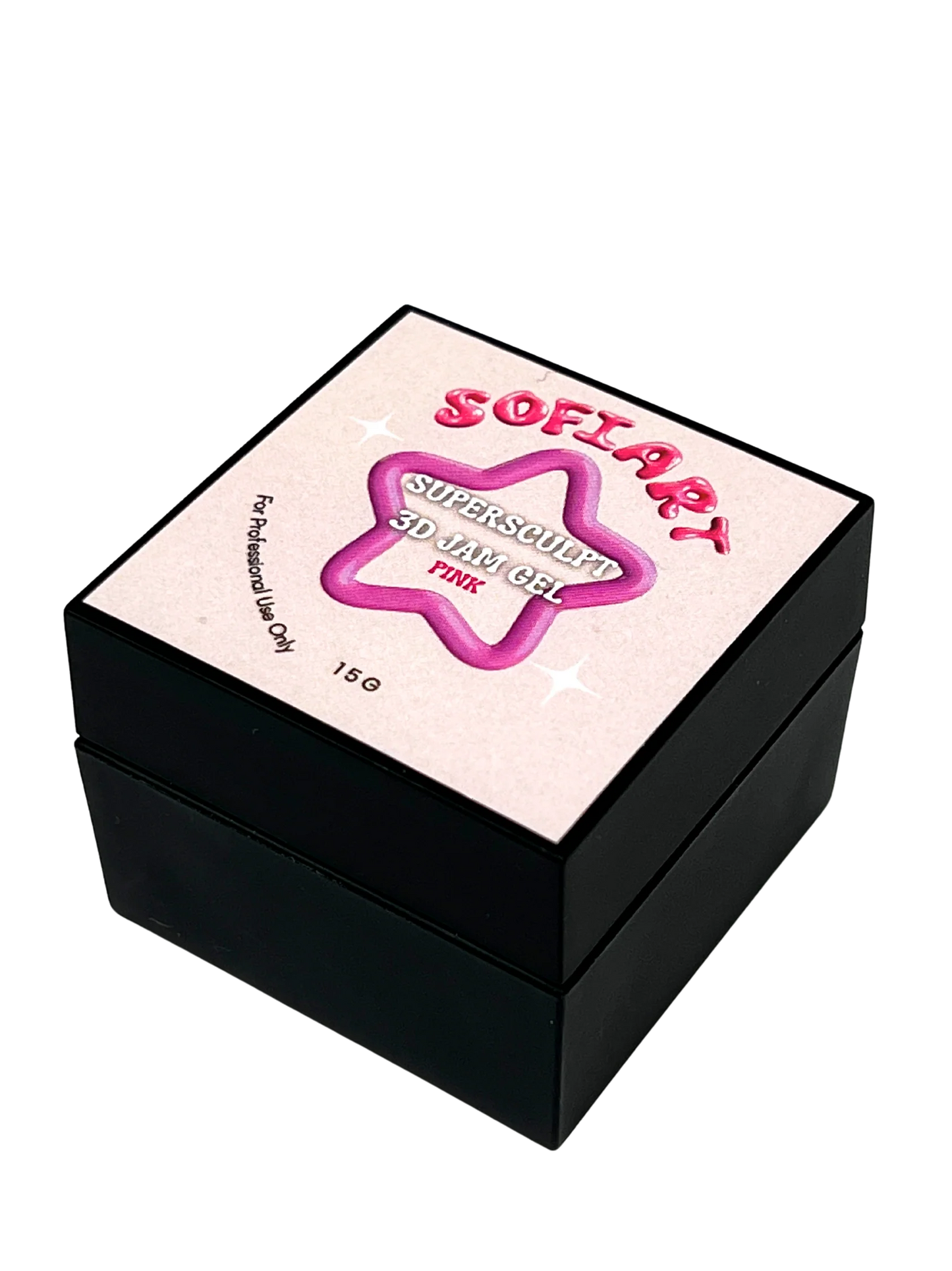 SofiArt SuperSculpt 3D Jam Gel in clear, showing a side view of the gel polish bottle with a pink cap and product label.