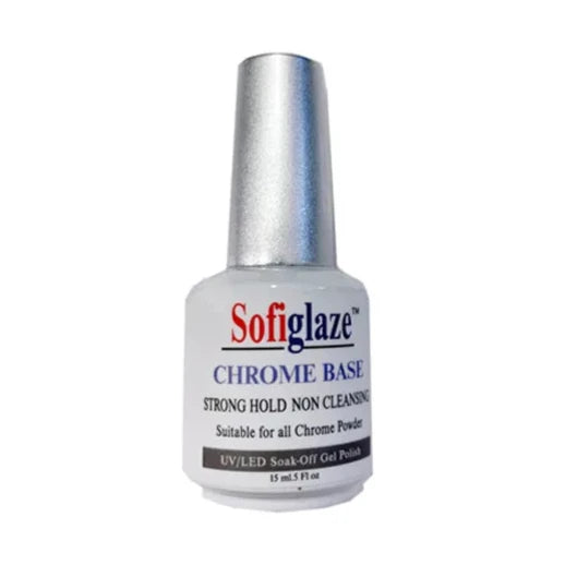 Sofi Art Sofiglaze Gel Chrome Base in 0.5 oz container, showcasing a shiny, reflective chrome gel polish for nail art.