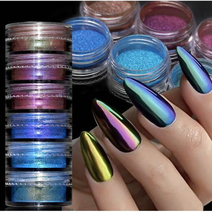 Six pieces Mirror Chrome Nail Powder Metallic Effect Pigments - Universal Nail Supplies