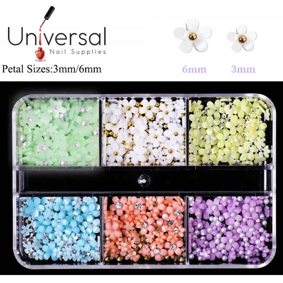UNS 6 Grids Macaron Flowers Nail Art Decoration Mixed Accessories - Universal Nail Supplies