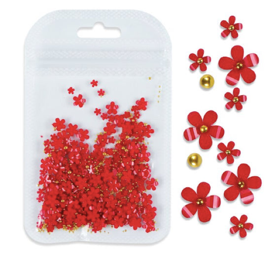 3D Flower Nail Art Decoration Red Gold Mixed Size Charm Jewelry Beads - Universal Nail Supplies