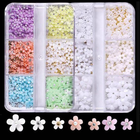 UNS 6 Grids Macaron Flowers Nail Art Decoration Mixed Accessories - Universal Nail Supplies