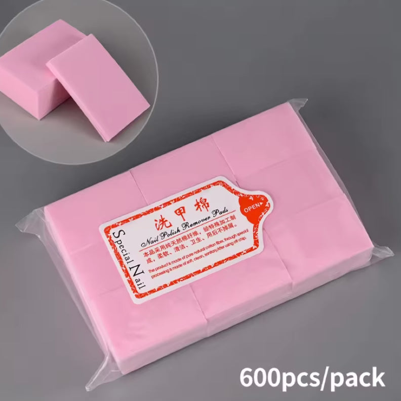 Lint-free Nail Polish Remover Napkin Cotton Wipes 600Pcs (Pink) - Universal Nail Supplies