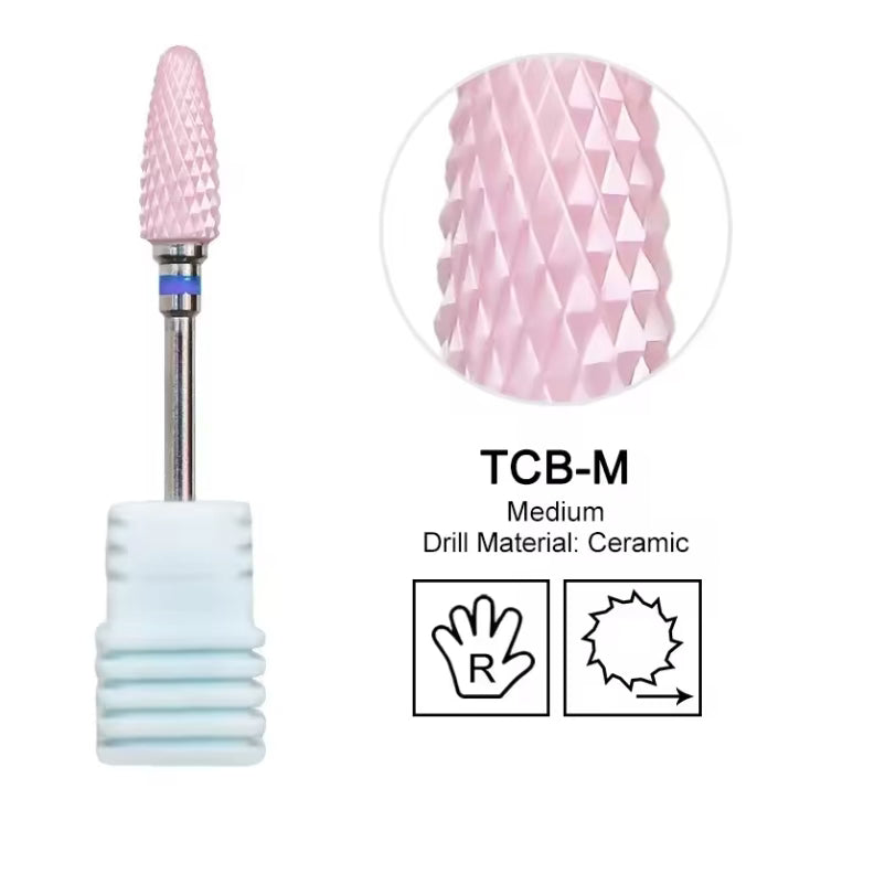 UNS pink ceramic nail drill bit, fine grit, for filing and shaping nails, designed for professional or personal nail care.