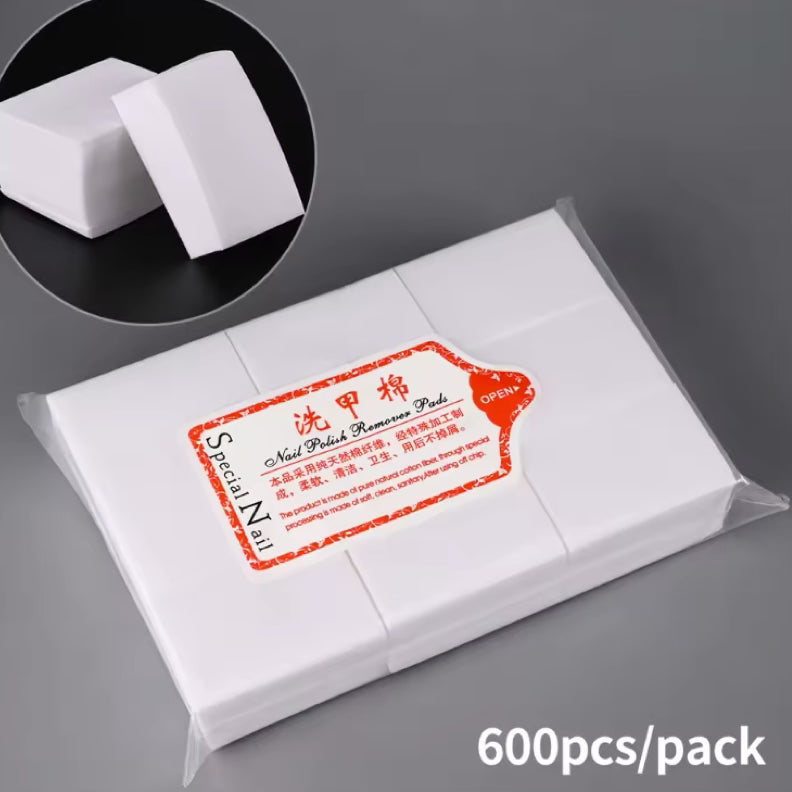 Lint-free Nail Polish Remover Napkin Cotton Wipes 600Pcs (White) - Universal Nail Supplies