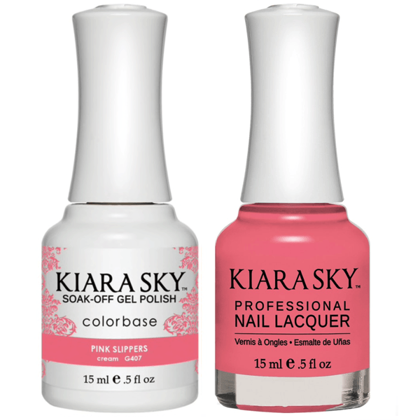 Kiara Sky Gel + Matching Lacquer - Pink Slippers #407 - Universal Nail Supplies