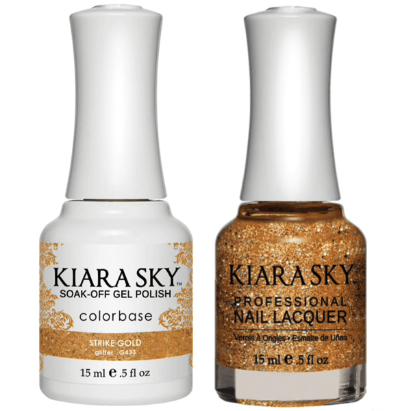 Kiara Sky Gel + Matching Lacquer - Strike Gold #433 - Universal Nail Supplies