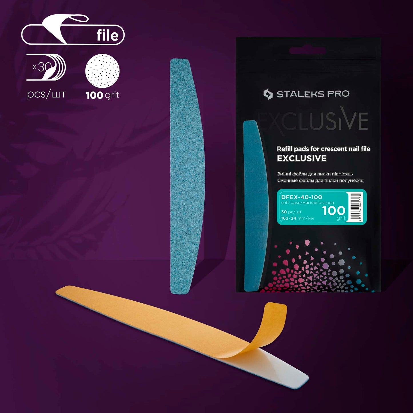 Disposable files for crescent nail file (soft base) EXCLUSIVE 40 100 grit (30 pcs)