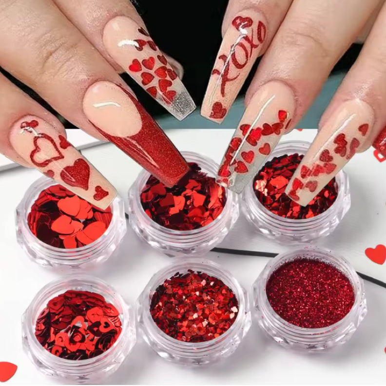 UNS 6 Grids Red Heart Nail Art Design - Universal Nail Supplies