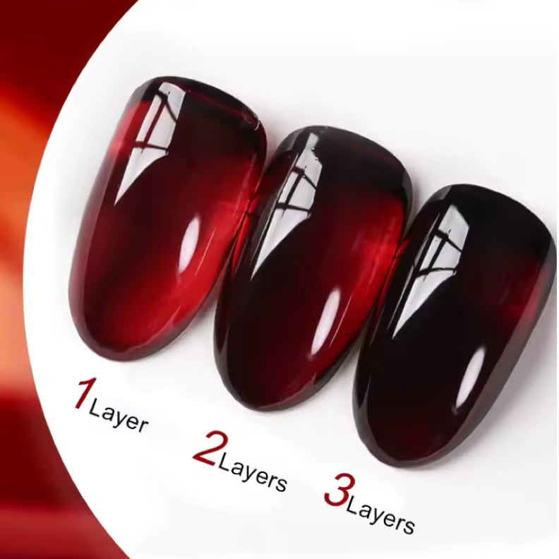 UNS Translucent Cherry Red Nail Gel in a clear jar, showcasing the vibrant, glossy cherry red color and gel texture.