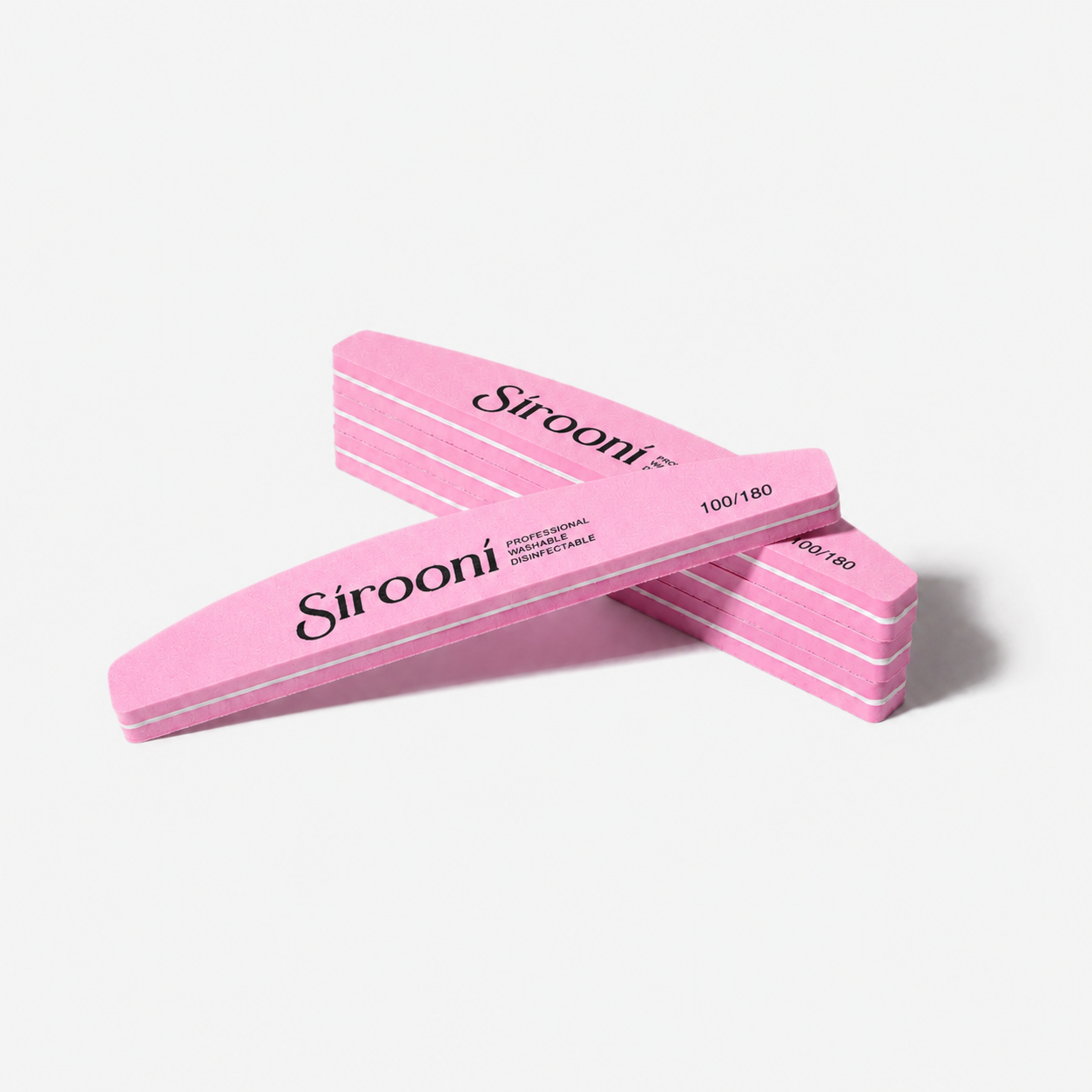 Sirooni Nail Buffer Half Moon Large - 100/180 Grit, 10 PCS Pink