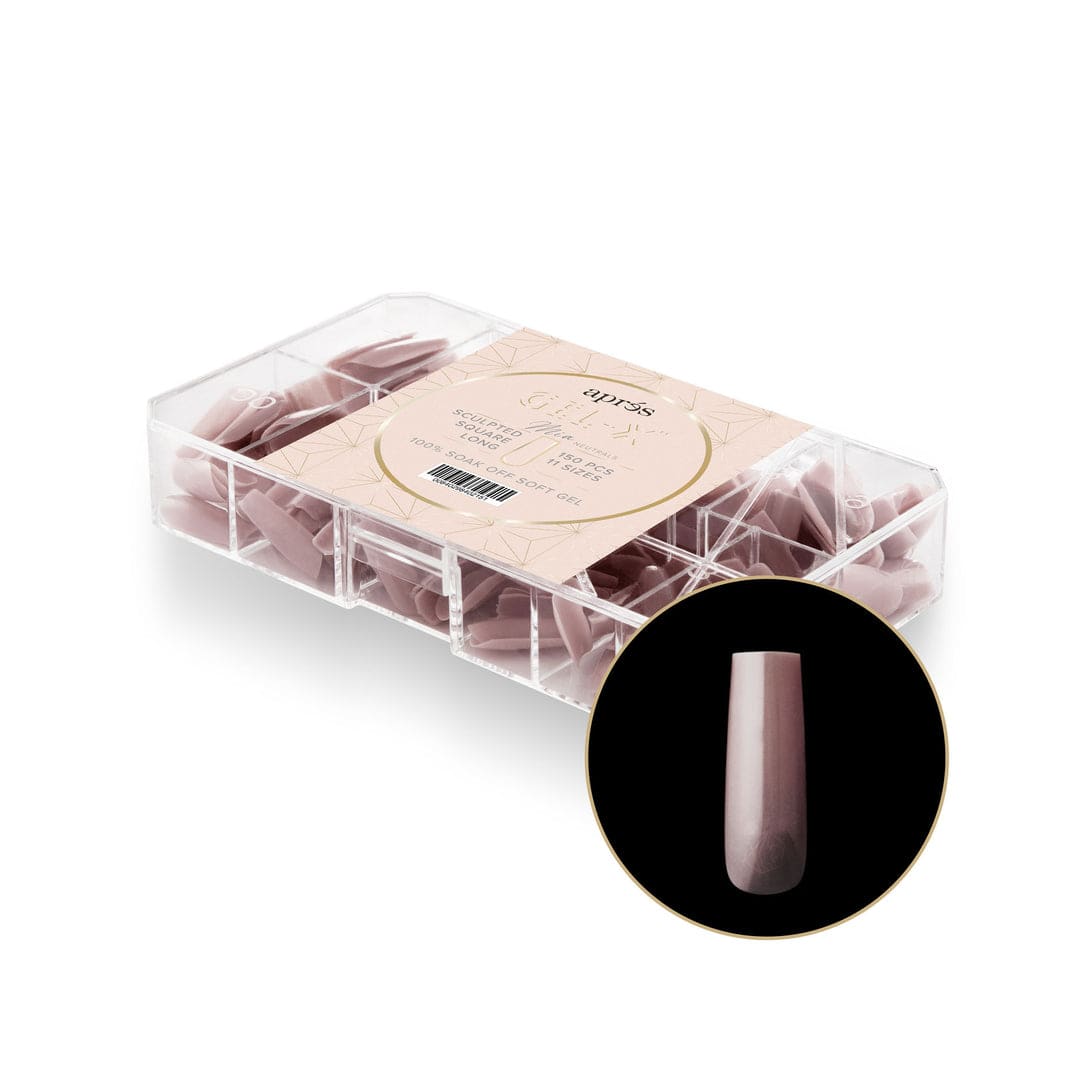Aprés Gel-X -  Neutrals Mia Sculpted Square Long Box of Tips 150pcs - 11 Sizes - Universal Nail Supplies