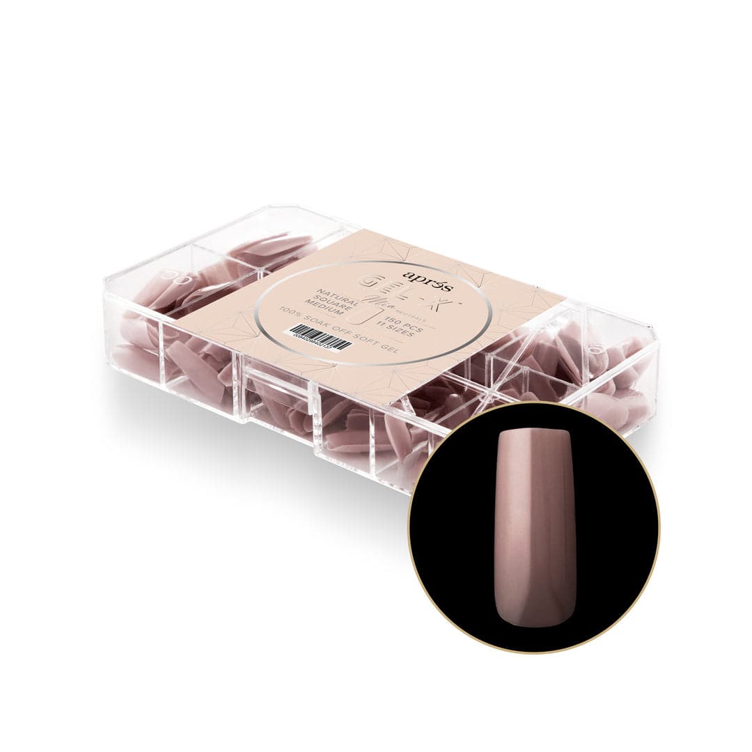 Aprés Gel-X - Neutrals Mia Natural Square Medium Box of Tips 150pcs - 11 Sizes - Universal Nail Supplies