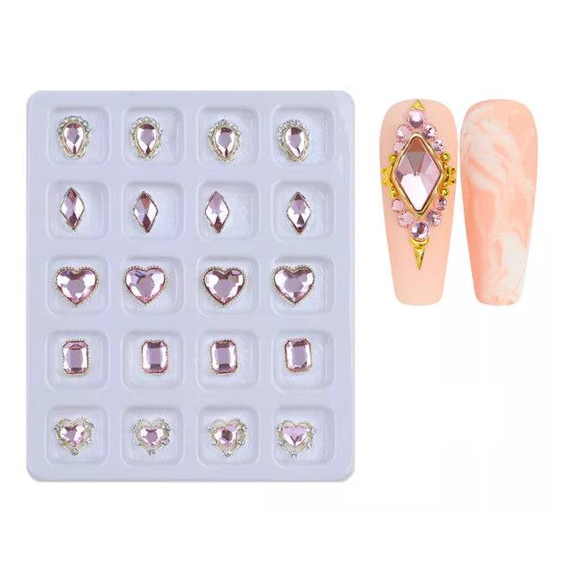 Nail Art Shiny Crystal Diamonds – Rose Pink Heart (20-pc box) - Universal Nail Supplies