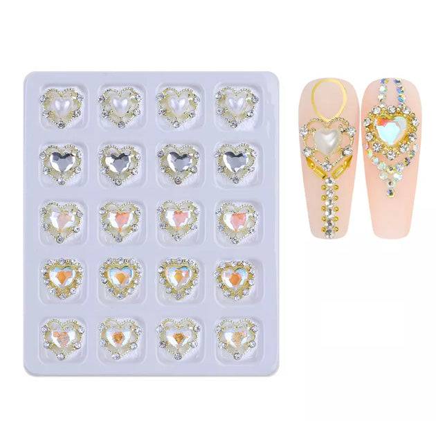 Nail Art Shiny Crystal Diamonds – Heart Shape (20-pc box) - Universal Nail Supplies