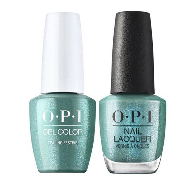 OPI GelColor + Matching Lacquer Tealing Festive #P03 (Discontinue) - Universal Nail Supplies