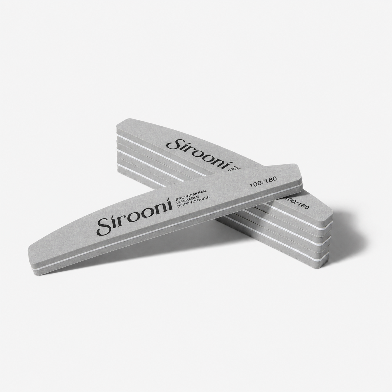 Sirooni Nail Buffer Half Moon Large - 100/180 Grit, 10 PCS Gray