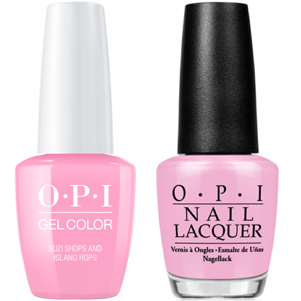 OPI Intelli-Gelcolor gel nail polish and matching lacquer in Suzi Shops & Island Hops, vibrant turquoise shade with glossy finish.