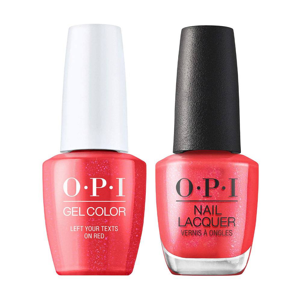 OPI GelColor + Matching Lacquer Left Your Texts On Red #S010 - Universal Nail Supplies