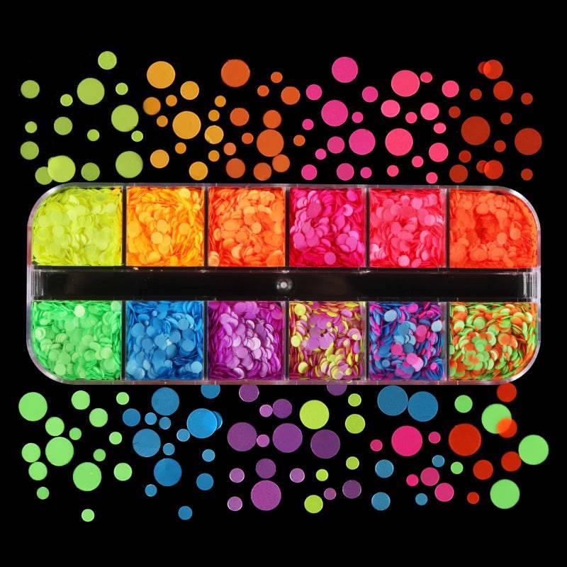 Fluorescent Round Nail Art Sequins Mixed Size Neon Circle Shapes Colorful Glitter Flakes - Universal Nail Supplies