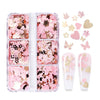 6 Grids Pink Gold Butterfly Flower Nail Art Glitter Sequins Decoration Mixed Cherry Blossoms Flakes 3D