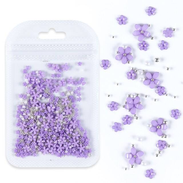 Purple Acrylic Flower Nail Art Charm Decoration Steel Ball For Manicure Design - Universal Nail Supplies