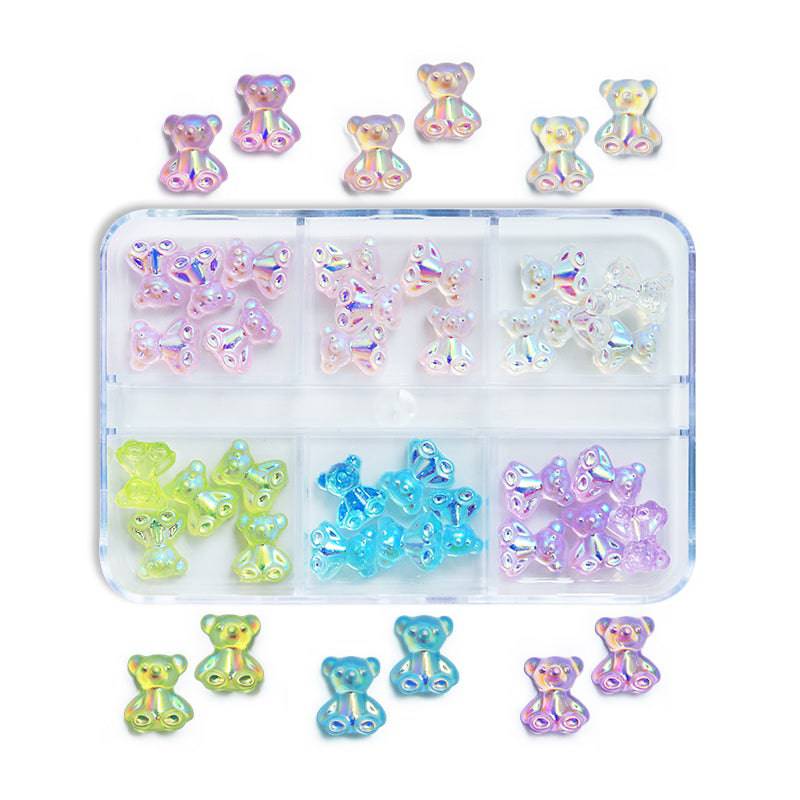 3D Bear Nail Charms 50PCS 10 Color Resin Crystal Glitter Bear