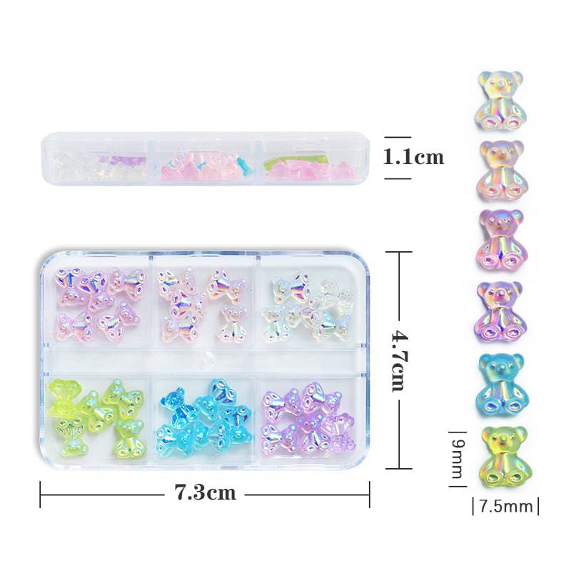120 Pieces Bear Nail Beads Gummy 3D Bear Nail Decorations Resin Cute Nail  Charms for Women Girls Nail Accessories, 2 Styles, 24 Colors (Lovely Style)