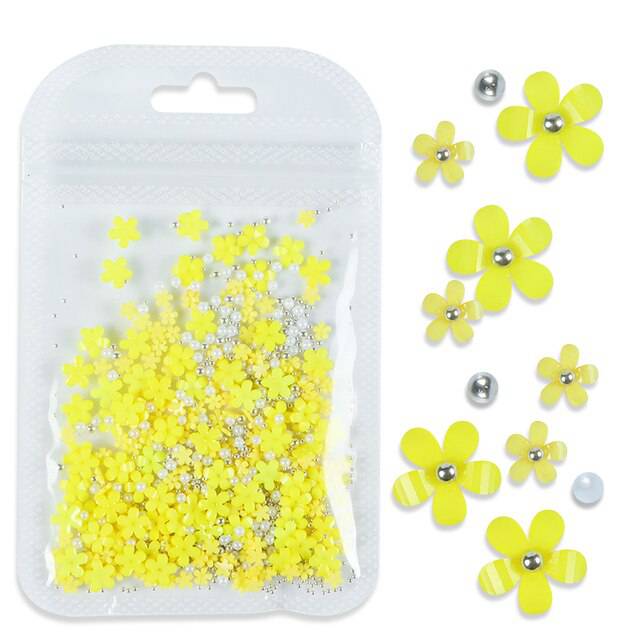 Yellow Acrylic Flower Nail Art Charm Decoration Steel Ball For Manicure Design - Universal Nail Supplies
