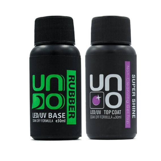 UNO Gel Rubber Base + Super Shine Non-Cleanse Top Coat e30ml LED/UV - Universal Nail Supplies