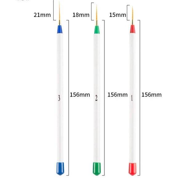 3pcs Tiny Tips Paint Liner Drawing Art Painting Pen Brush - Universal Nail Supplies