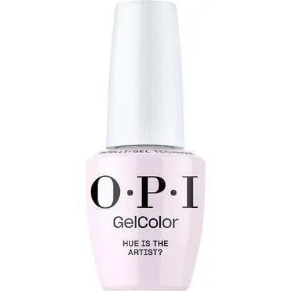 Close-up of OPI Intelli GelColor Hue is The Artist gel nail polish bottle showing the label and vibrant color.
