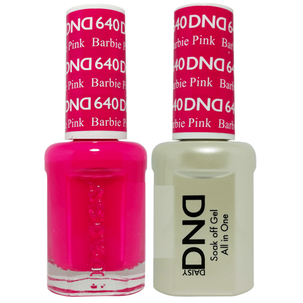 DND Daisy Gel Duo in Barbie Pink #640, featuring gel nail polish and lacquer with vibrant pink finish and floral design.