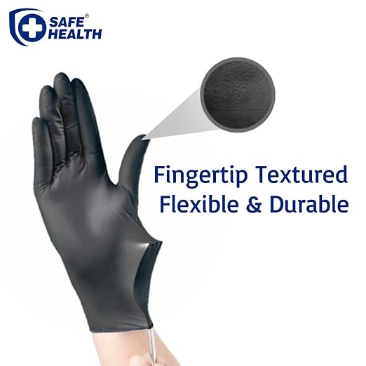 Safe Health Nitrile Black Industrial Disposable Gloves - Black 100pcs
