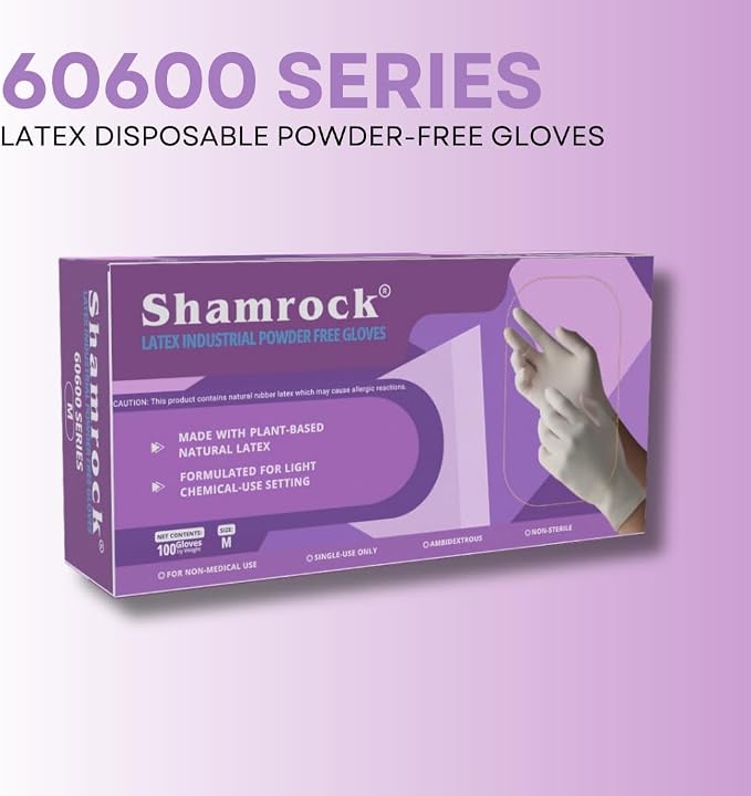 Shamrock Latex Industrial Gloves, Powder-Free,  Multi-Purpose Use - Box