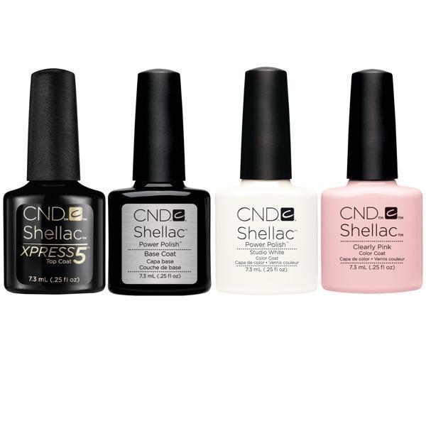 CND Shellac French Manicure Collection 0.25 oz (Base//Xpress 5 top//Studio white//Clearly Pink) - Universal Nail Supplies