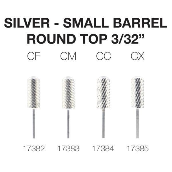 Cre8tion Nail Drill Tip - 2 Way Carbide 3/32" Silver Small Barrel Round Top - Universal Nail Supplies